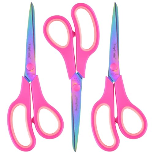 8.5" Office Scissors Heavy Duty, Titanium Coating Sharp Blades, Ergonomic Semi-Soft Rubber Grip, Scissors All Purpose for Sewing, School, Fabric, Art Craft Supplies, Pink, 3-Pack - size: 8.5"(Pink/3-Pack)