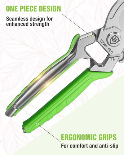 WORKPRO 8.5" Bypass Pruning Shears, Professional Forged Garden Shears | Forged Stainless Steel Blades, 3/4" Cut Capacity, Spring-Loaded, Safety Lock, Hand Pruner for Trimming, Bonsai, Flowers