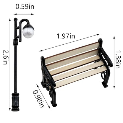1.97-inch Miniature Park Bench 2.6-inch Miniature Street Lamp Alloy for Outdoor Decorations Garden Scenes Dollhouse Furniture Decorations Scene Arrangement