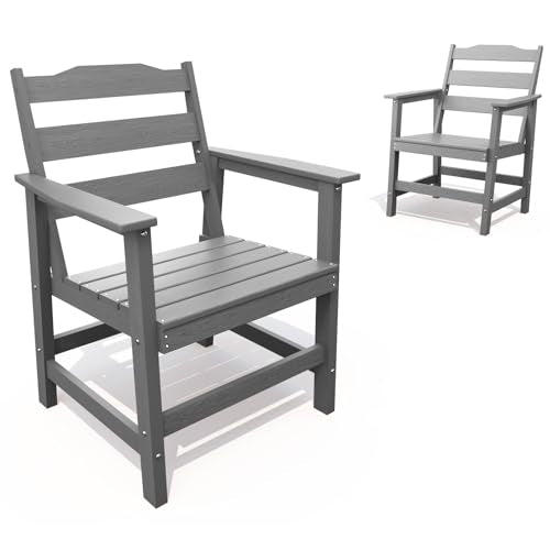 THOEOE Outdoor Dining Chair Set of 2, HDPE Patio Armchairs Grey - color: Grey, size: 2 Chairs