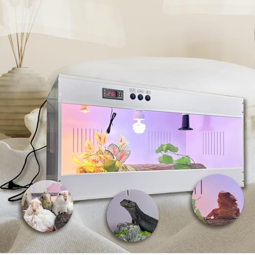 80x50x50cm Smart Dual-Temp Reptile Terrarium with Acrylic Sliding Door, 3 Ceramic Sockets– All-in-One Habitat Terrarium- Ideal for Bearded Dragon, Spider, Hermit Crab, Chameleon, Critter Keeper - color: White Dual temperature control, size: 80*50*50CM / 3