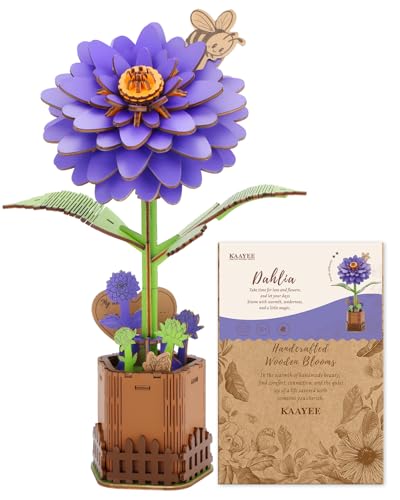 Kaayee 3D Wooden Flower Puzzles Dahlia, Wood Flowers Craft for Adults | Forever Flower Kit Set DIY Crafts to Build, Mother's Day/Botanical Collection/Ideal Creative Gift Ideas/Housewarming 117 PCS - color: Dahlia