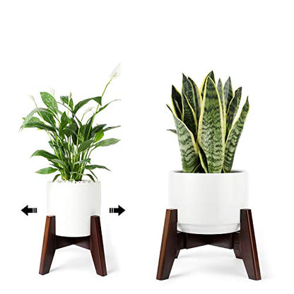Seanmi Plant Stands for Indoor Plants, Bamboo Plant Stand, Mid Century Plant Holder, Adjustable Width, Fits 8 9 10 11 12 inches Pots - Dark Brown (Planter Stand Only)