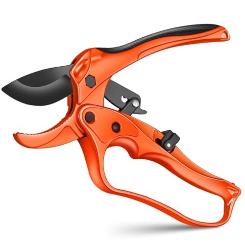Ratchet Anvil Pruning Shears for Gardening Heavy Duty, Labor-Saving Design Garden Clippers for Arthritis Weak Hands, 3/4" Cut Capacity Branch Cutter for Tree Trimming, Flower, Rose, Plant - style: Ratchet+Anvil-Orange