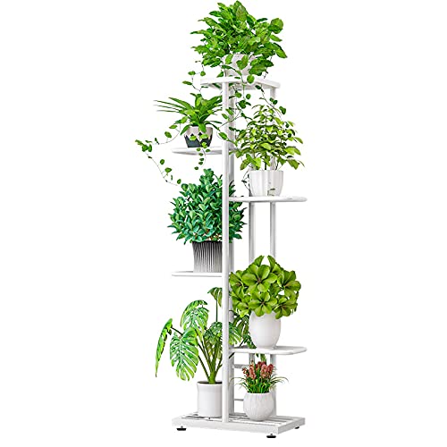 MTB Garden 6 Tier White Metal Plant Stand Indoor Outdoor Flower Pot Display Planter Shelf - color: Shiny White, size: 6 Tier