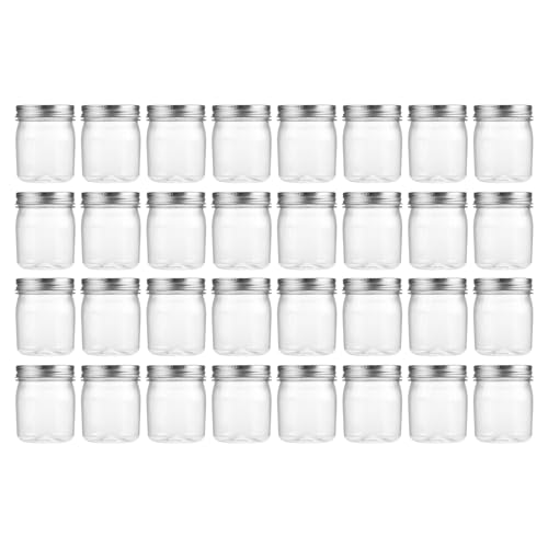novelinks 8 oz Plastic Mason Jars and Clear Plastic Jars with Lids 8 oz | 32 Pack, Silver, Plastic Containers with Lids, Small Mason Jars, Clear Jars Bulk, Spice Jars, Slime Jars, Mini Jars - color: Silver, size: 32 Pack 8 Ounce