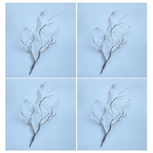 13.8 inches Artificial Coral Branches Fake Antler Branches Small Branches for Home Decoration Flower Arrangement Wedding Christmas Halloween Festival (Silver 4PCS) - color: Silver 4pcs