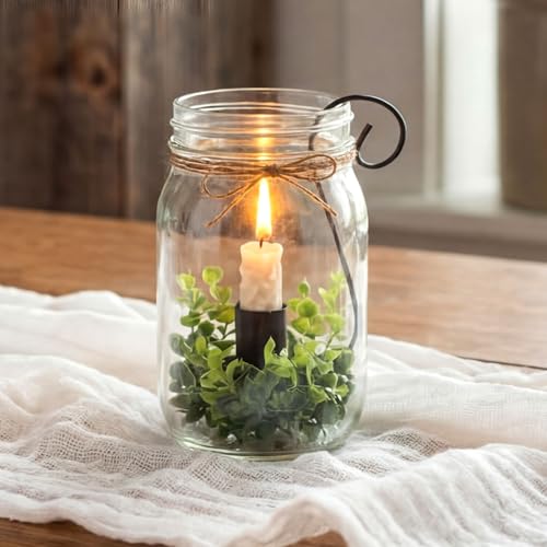 Mason Jar Taper Candle Holder Insert, 2 Pack Farmhouse Iron Hook Candle Holders for 2qt Jars, Rustic Vintage Wedding Table Centerpiece, Fall Home Decor Fit Glass Vases(2 x 6) - size: 2x6