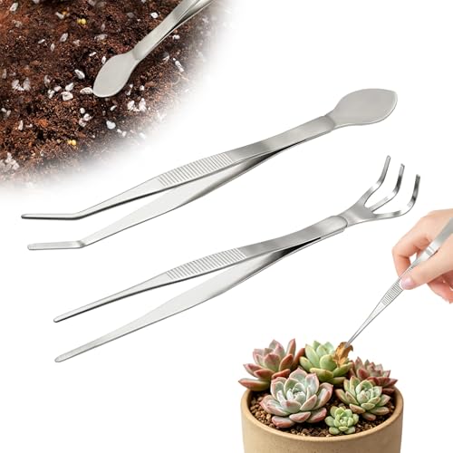 2 PCS Long Plant Tweezers Set 2-in-1 Stainless Steel Gardening Tools