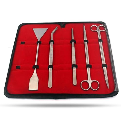5pcs Long Aquarium Aquascaping Kit,Stainless Steel Tank Aquatic Plant Tongs Scissors Tweezers Spatula Tools for Fish Tank Plants with Case