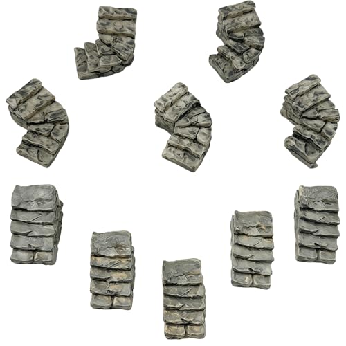 10PCS Mini Stone Stair Resin Figurines, Curved Turning & Right Angle Simulation Stone Steps, Rustic Ornaments for Fairy Garden Terrarium Bonsai Dollhouse Micro Landscape & DIY Craft Gifts - color: Curved Turning & Right Angle