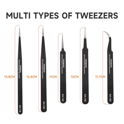 TOWOT Precision Tweezers, Anti-static Stainless Steel Pointed Tweezers for Electronics, Crafts, Soldering, Welding, Experimental Work, and Jewelry Making Industrial Tweezers - style: Super Fine Tip Straight(110mm)