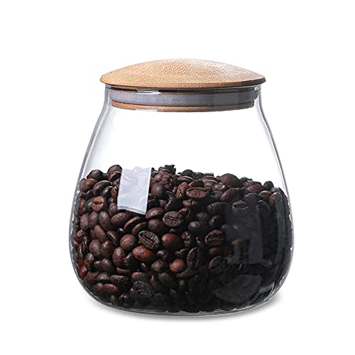 800 ML/26 FL OZ Clear Cute Glass Storage Canister Holder with Airtight Bamboo Lid, Round Modern Decorative Container Jar for Coffee, Spice, Candy, Salt, Cookie, Condiment, Pepper, Sugar - size: 800 ml (26 fl oz)