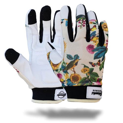 FARMER'S DEFENSE Leather Gloves | Thorn Proof & Puncture Resistant | Durable Grip, Breathable | Gardening, Landscaping, DIY (Garden Flower, Large) - color: Garden Flower, size: Large