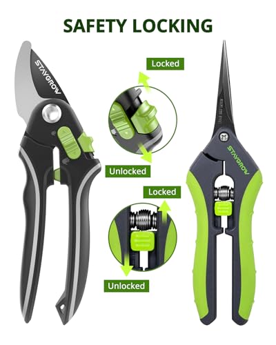 Gardening Scissors, Sharp Plant Trimming Scissors 2 Pack - size: 6.5" Straight & 8.5" Bypass