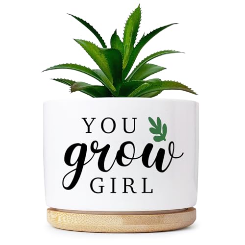 Funny Planters for Indoor Plants, Cute Plant Pots You Grow Girl Succulent Planter Cactus Pot, Ceramic Planter, Appreciation Housewarming Gifts for Women, Friends (3.5 inch Pots, No Plants) - color: You Grow Girl