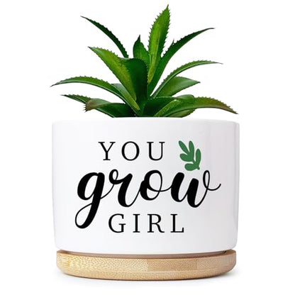 Funny Planters for Indoor Plants, Cute Plant Pots You Grow Girl Succulent Planter Cactus Pot, Ceramic Planter, Appreciation Housewarming Gifts for Women, Friends (3.5 inch Pots, No Plants) - color: You Grow Girl
