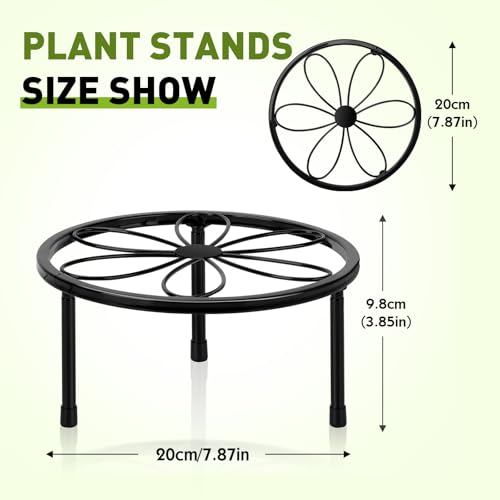 ESRICH 2 Pack 7.8" Metal Plant Stand, Iron Plant Stands for Indoor | Black Plant Stands Outdoor, Rustproof Round Heavy Duty Flower Pot Stand, Potted Plant Holder for Garden Home