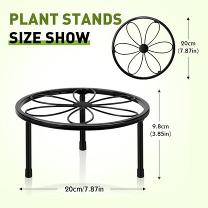 ESRICH 2 Pack 7.8" Metal Plant Stand, Iron Plant Stands for Indoor | Black Plant Stands Outdoor, Rustproof Round Heavy Duty Flower Pot Stand, Potted Plant Holder for Garden Home