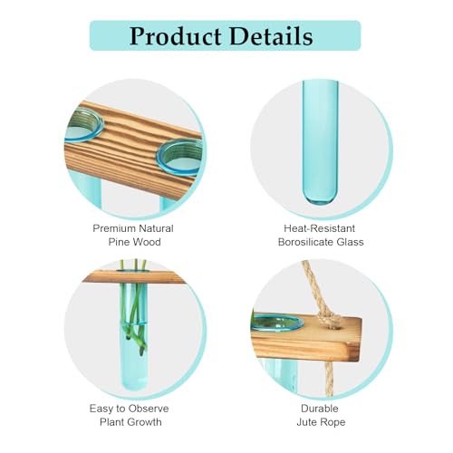 XXXFLOWER Wall Hanging Propagation Station with Wooden Stand Blue - size: Blue-9 Tube Vase