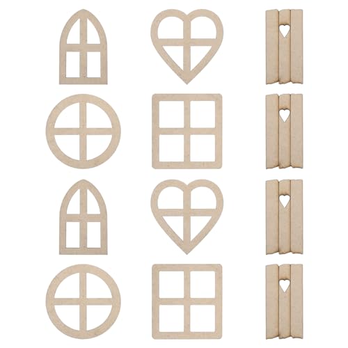 PATIKIL 5 Style Wooden Fairy Door Window, 2 Set/12Pcs Miniature Garden Doors Mini Window Fairy House Accessories for DIY Dollhouse, Natural Color