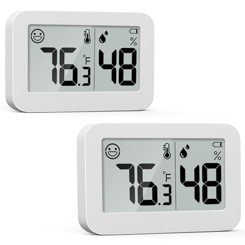 2-Pack Mini Hygrometer Indoor Thermometer, Humidity Gauge with Switch (℃/℉), Humidity Meter Digital Temperature Monitor for Greenhouse Babyroom Cellar Reptile Incubator Closet - color: White