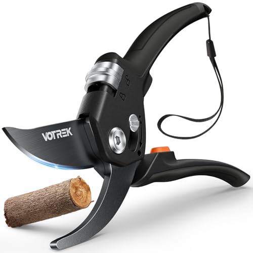 Garden Shears, 8.5" Unique Stepless Handle Opening for All Hand Size | Titanium Coated SK5 Steel Blades, Professional Pruning Pruners, Bypass Plant Clippers for Heavy Duty Branch - color: Classic Black