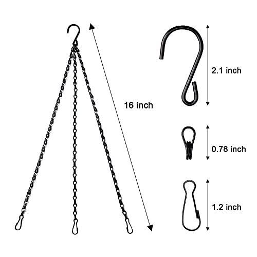 Benvo 16 inch Long Hanging Plant Chains Flower Pot Hangers with Clips and Hooks 3 Point Replacement Chain Holders for Baskets Bird Feeders Planters and Other Ornaments (Pack of 3, Black) - size: 16 inch Long