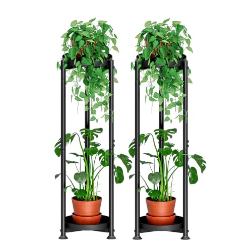 Plant Stand Indoor Outdoor Corner 2 Tier Metal Modern Flower Storage Plant Shelf Holder (Black, 2 Tier(2P)) - color: Black, size: 2 Tier(2P)