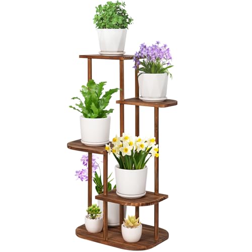 Jotsport 5 Tier Wood Plant Stand for Multiple Plants Indoor Outdoor | Multi-Tier Flower Pot Holder Wood Plant Shelf Corner Display Rack for Living Room Balcony Porch