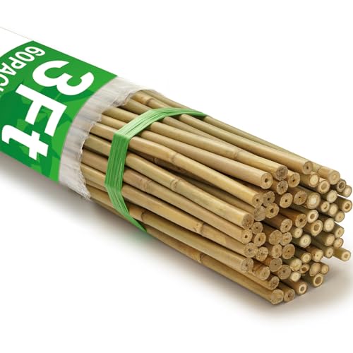 60Pcs Bamboo Stakes for Plant 3 Feet, Garden Bamboo Plant Stakes for Plants Support, Climbing Plants, Tomatoes, Sunflowers, Beans, Potted Plants, Trees - size: 3ft-60 Pcs