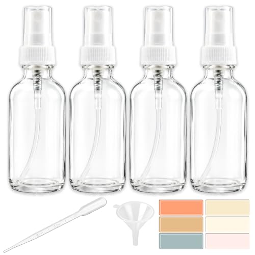 Zkupanx 4 Pack 2oz Clear Glass Spray Bottles with Labels, Funnel & Pipette - color: Clear