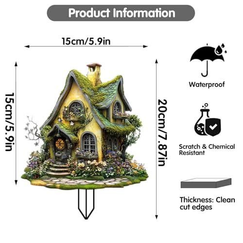 House Garden Stakes Decor Yard Acrylic - 2D Spring Garden Acrylic Sign Decoration, Yard Art, Gift for Nature Lovers, for Indoor & Outdoor Flower Pots, Yard, Mini Gardens & Lawn (5.9”x5.9”) Y33