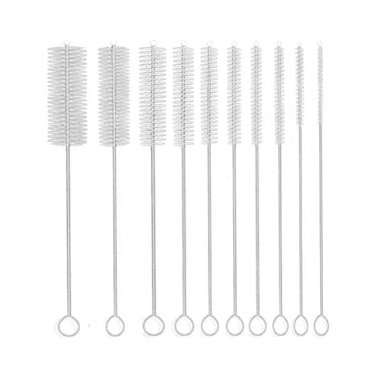 10-Piece Nylon Tube Cleaning Brush Set, Long Straw Brushes for Narrow Neck Bottles and Cups (White, 8 Inch)