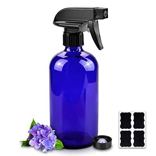 Glass Spray Bottles for Cleaning - 16 oz Refillable Spray Bottles for Hair | Blue Glass, Adjustable Nozzle, Refillable Container, Leak-proof, Spray Bottles for Hair, Cleaning Solutions, Plants, 1 Pack - color: Blue
