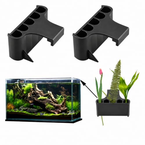 Aquarium Plant Holder,Fish Tank Plant Holder,Aquarium lid Clips,Aquarium Plant Pot,Hydroponic Fish Tank Planter, Aquatic Plant Cup for Aquascape Decorations (Black, 2PCS Rimmed) - color: Black, size: 2PCS Rimmed