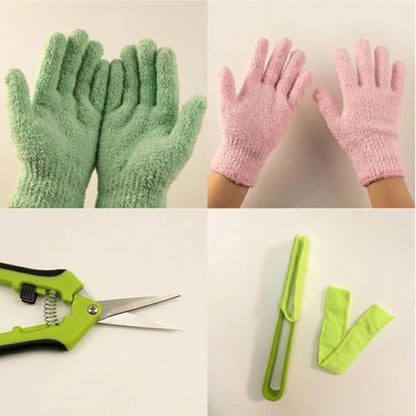 10Pcs Microfiber Plant Dusting Gloves,Plant Cleaning Gloves Plant Leaf Cleaner Leaf Cleaning with Separate Cloth Covers and Garden Shear House Plants Indoor Outdoor Garden Plant