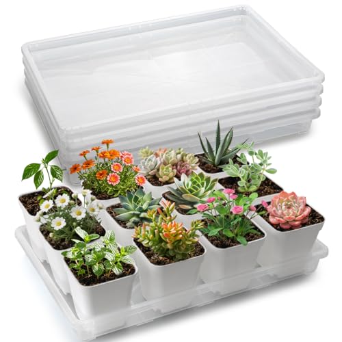 RooTrimmer Clear Seed Starter Trays 5 Pack(17"x11"x2"), Reusable Plastic Carrying Seedling & Nursery Trays, Durable Flat Pots Trays, Transparent Square Tray for Planting and Collecting Drainage Water - color: Clear, size: Holding Trays-5P