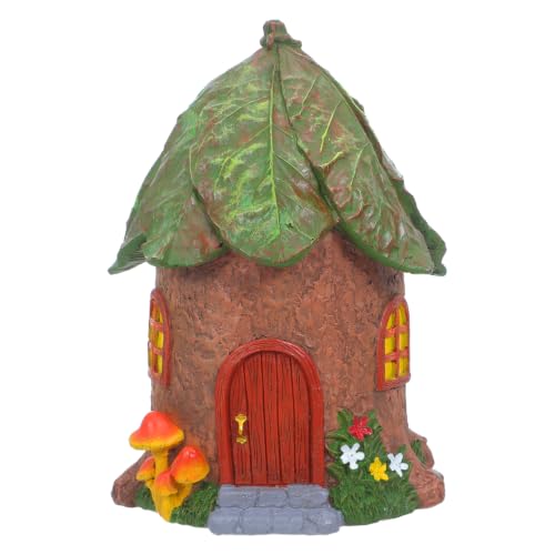 Garneck 1PC Fairy Garden House, Resin Miniature Cottage with Mushroom Decor | Detailed leaf roof and flower accents, approx. 6.7 x 4.7 x 4.6 in, for bonsai scenes, desks, shelves and fairy villages