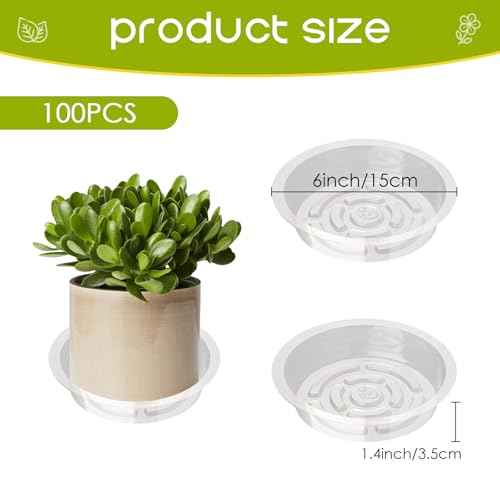 100 Pack Plastic Plant Saucers 6 Inch Clear Plant Water Trays | Durable Plastic Flower Pot Saucers, Plant Drip Trays, Suitable for Indoor and Outdoor Plants, Lightweight, Home Decor