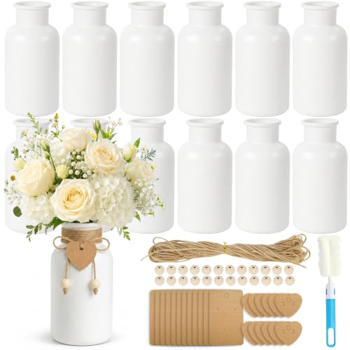 TBWIND Mason Jar Vases for Centerpieces, 12PCS White Glass Flower Vase - color: Matte White