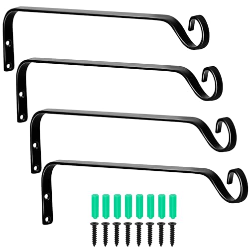 7-Inch Plant Hanger Brackets - 4 Pack Black Iron Hooks with Hardware | Rustic iron hooks hold hanging baskets, bird feeders, lanterns and wind chimes indoors or outdoors; hardware is included. - color: Black, size: 7 Inch