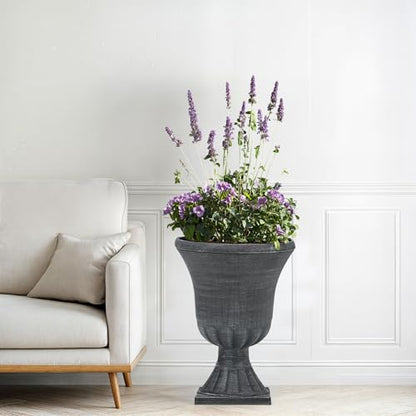 Autodaya 22" Tall Urn Planters for Outdoor Plants Set of 2 Large Flower Pot - color: Washed Black-22"h