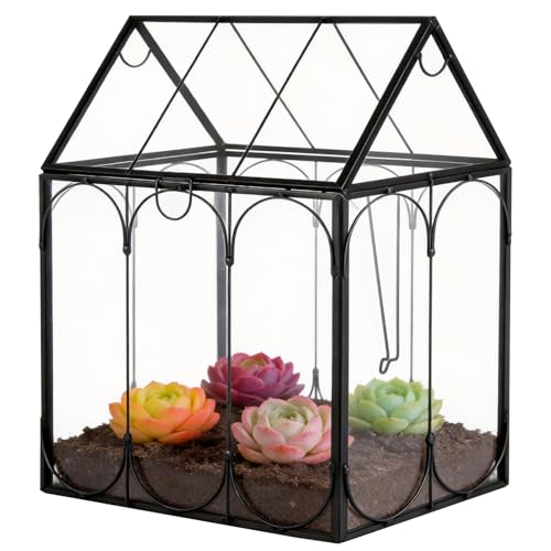 Glass Plant Terrarium Container with Lid, House Shape Geometric Terrarium