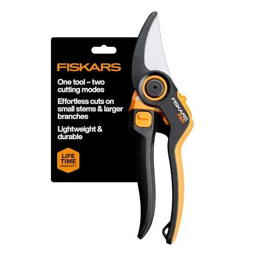 Fiskars DualAction 2-in-1 Bypass Pruners, 1" Cut Capacity Garden Clippers | Two Cutting Modes, Small Mode for Fast Snips on Small Stems, Large Mode for Tough Branches, Low-Friction Coated Steel Blade - size: DualAction