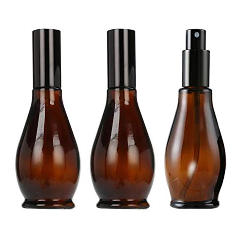 UPSTORE 3PCS Empty Refillable Amber Glass Spray Bottle Jars with Black Cap Cosmetic Vials Sample Packing Storage Containers Fine Mist Sprayer Automizer for Perfume Makeup Water (50ML/1.7oz) - size: 50 ml