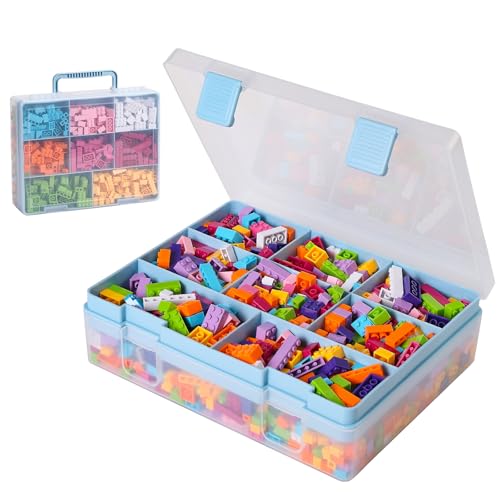 Douorgan Toy Storage Organizer for Lego Stackable Organizer Bins Portable Organizer Containers Storage Box Plastic Case for Bead Bracelet Making DIY Jewelry Nail Charms (Blue) - color: Blue