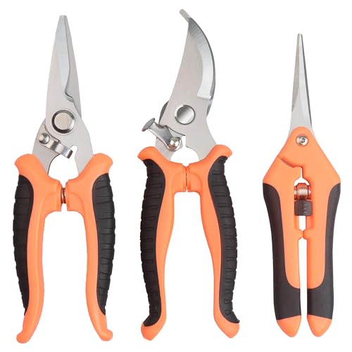 3Pcs Stainless Steel Garden Pruning Shears for Plants(Orange） | Gardening Clippers Suitable for Tree Pole, Vegetable Trimming, Flower Arrangement and Yard Landscaping - color: Orange