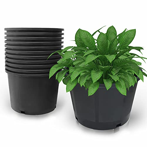 10-Pack 3.9 Gallon Round Planter Nursery Pots, Flower Plant Container Injection Molded Plastic Nursery Pots Gardening Pots for Indoor Outdoor Vegetables, Succulents, Black - color: Black, size: Round-5Gallon Short-10pcs