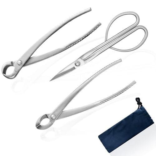Bonsai Tools Set 3-Piece – Knob Cutter, Concave Cutter & Scissors for Trim | High-Carbon Steel, Ergonomic Non-Slip Grip, for Bonsai Tree Pruning & Shaping, Portable Storage Bag